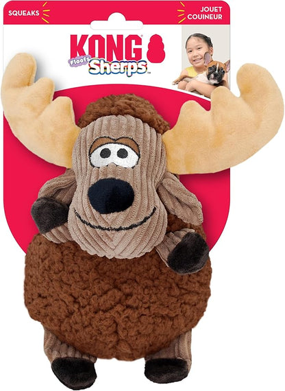 KONG Sherps Floofs – Plush Dog Toy with Flat Squeaker & Crackly Noise – Soft, Snuggly Cuddly Toy for Indoor Fetch & Gentle Play, Durable Lined Design (Moose (2 Pack))