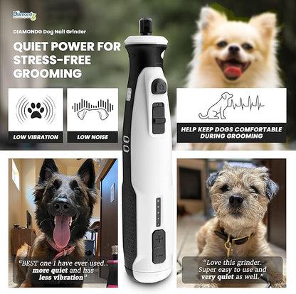 Diamondg Cordless Dog Nail Grinder with Quiet Sound & LED Tip for Large & Small Dogs, 4hrs. Runtime - Electric Dog Nail Trimmer, Heavy Duty Rotary Tool Alternative to Toenail Clippers & Filers