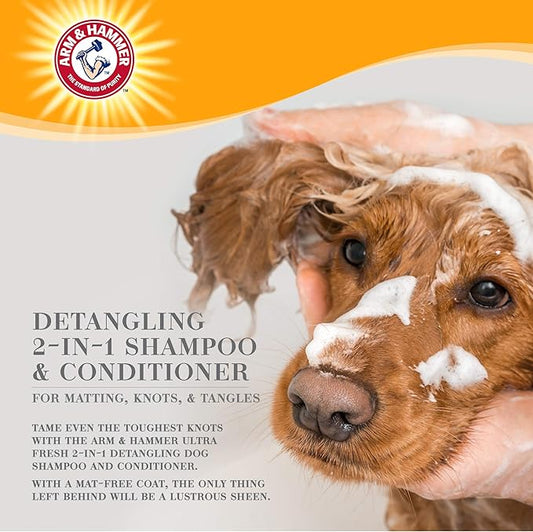 Arm & Hammer Ultra Fresh 2 in 1 Detangling Dog Shampoo and Conditioner with Baking Soda Deodorizer, Moisturizing Pet Wash for Tangles and Odor Control, Cucumber Prickly Pear Scent, 16 Fl Oz