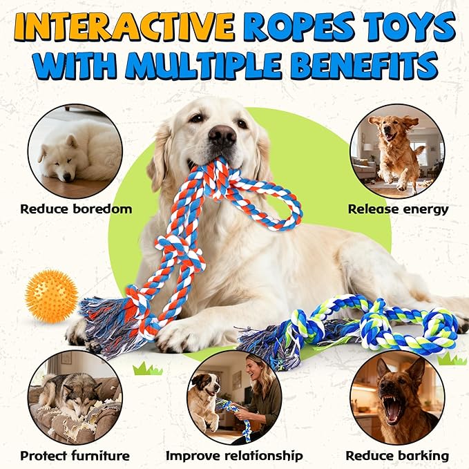 Tough Dog Toys for Aggressive Chewers – 3 Pack Tough Chew Toys for Large Dogs, Strong Rope Toys Ideal for Tug-of-War & Teeth Cleaning