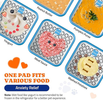 Lick Mat for Dogs & Cats, Stainless Steel Pet Slow Feeder for Crate Boredom & Anxiety Reduce, Cat Licking Pads with Spatula & Scrubbing Brush, Blue