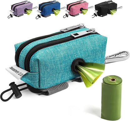 Dog Poop Bag Holder for Leashes - Dog Poop Bag Dispenser and Treat Holder with 2 Waterproof Pouches for Pet Waste Bags and Walking Accessories + 1 Free Roll - Leashrr 2.0 (Teal)