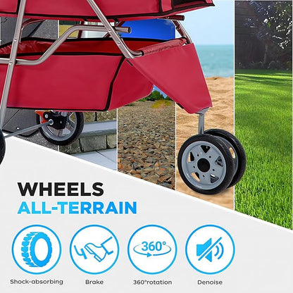 BestOffice Pet Stroller for Small Medium Dogs & Cats, 3-Wheel Foldable Dog Stroller with Cup Holder, Lightweight Travel Carrier, Waterproof Design for Outdoor Walks, Red