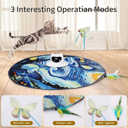 Interactive Cat Toy for Indoor Cats – Rechargeable Hide & Seek Toy for Bored Adult Cats, Touch Activated, Fluttering Feather & Butterfly, 360° Random Motion, Remote Control – Starry Night Design