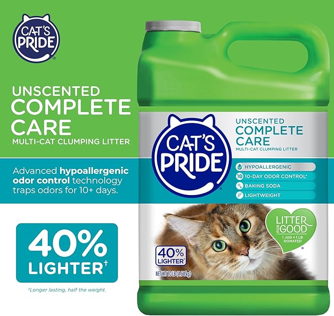 Cat's Pride Premium Lightweight Clumping Litter: Complete Care - Up to 10 Days of Powerful Odor Control - Hypoallergenic - Multi-Cat, Unscented, 10 Pounds (Pack of 2)