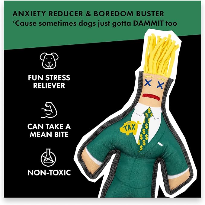 Dammit Doll Squeaky Dog Chew Toy - The Tax Man - Funny Doorstep Intruders for Pets Who Protect the Yard - Durable Ballistic Nylon Piping, Soft & Barkably Satisfying