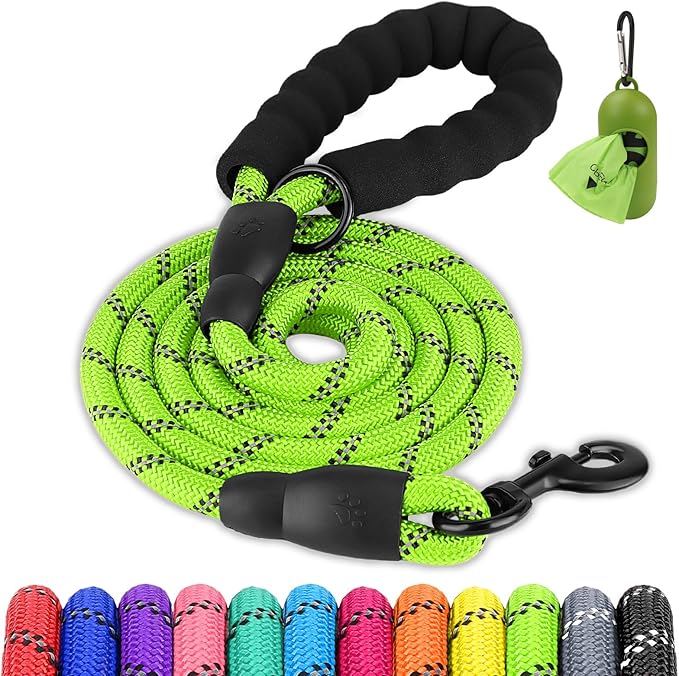 Joytale Dog Leash for Large Dogs, Heavy Duty Nylon Leashes with Comfortable Padded Handle and Highly Reflective Threads, Ideal for Walking and Training, Green, 6'×1/2''
