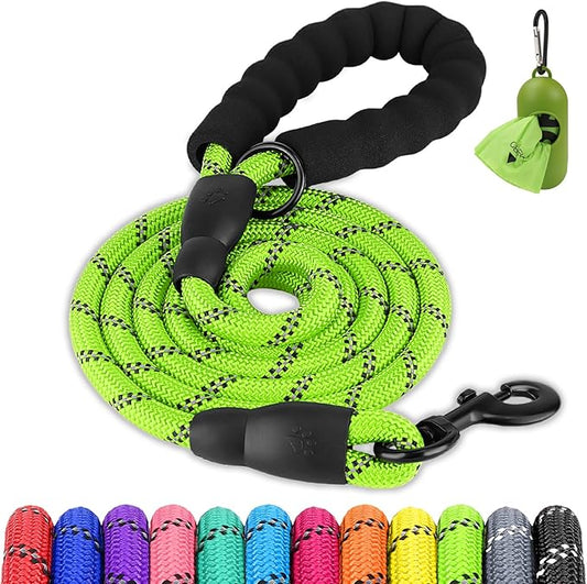 Joytale Dog Leash for Large Dogs, Heavy Duty Nylon Leashes with Comfortable Padded Handle and Highly Reflective Threads, Ideal for Walking and Training, Green, 6'×1/2''