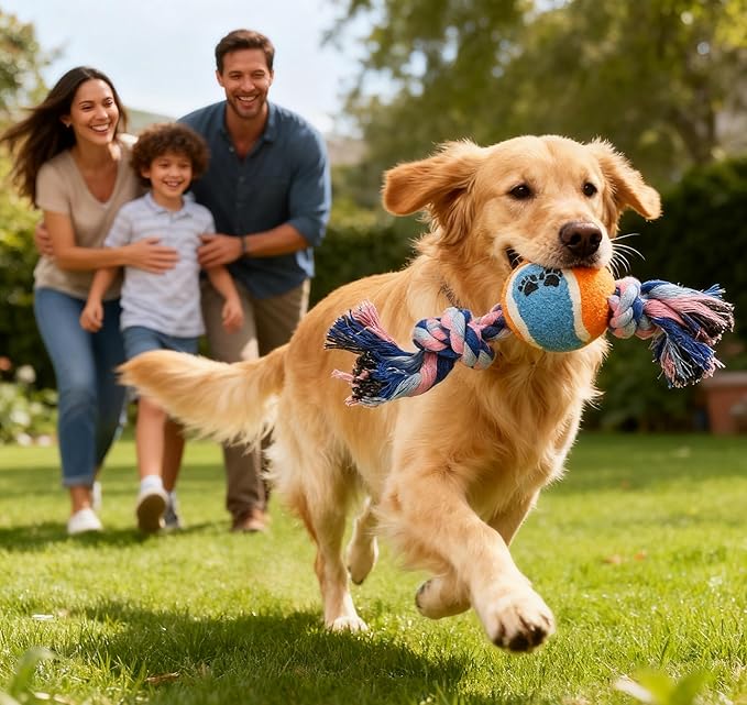 Rope Tennis Ball Toys for Aggressive Chewers, Durable Cotton Rope Tennis Ball Chew Toys for Small, Medium Dogs, Prevent Destructive Chewing, Fetch Toys for Dental Care & Training (2Pcs, Tennis)
