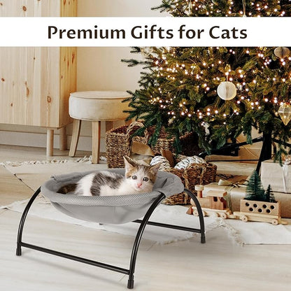 Elevated Cat Hammock Bed - Breathable Mesh & Powder-Coated Steel Frame, Detachable Machine Washable Pet Bed with Anti-Slip Pads, Indoor/Outdoor Use, Easy Tool-Free Assembly