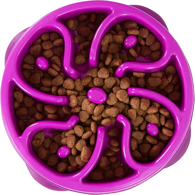 Outward Hound Fun Feeder Slo Bowl – Medium 2‑Cup Capacity,Slow Feeding,Small to Medium Dogs & Cats,Non-Slip,Purple,Flower Pattern,(Pack of 12)