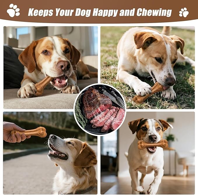 SCHITEC Dog Bone Chew Toys for Small & Medium Dogs, Beef Flavor Teething Toy, Durable Dog Toys for Aggressive Chewers, Teeth Cleaning, 2Pcs