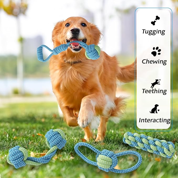 Dog Rope Toys 7 Pack, Puppy Teething Sturdy Cotton Chew Tug Ropes Indoor/Outdoor, Exercise Interactive Tug O'War Toys Set for Boredom Small-Meidum Dogs