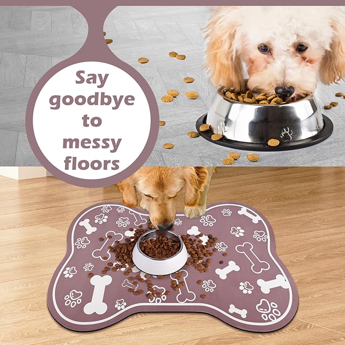 Dog Cat Mat for Food and Water,Rapid Absorbent Pet Feeding Mat, Bone Shaped Dog Placemat Bowl Mat with Rubber Backing,No Stains Pet Food Mats Indoor, Pet Accessories Supplies,Brown 23"×36"