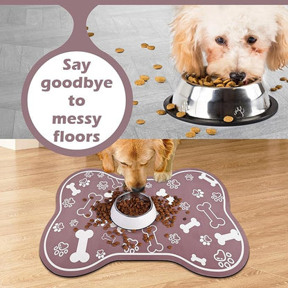 Dog Cat Mat for Food and Water,Rapid Absorbent Pet Feeding Mat, Bone Shaped Dog Placemat Bowl Mat with Rubber Backing,No Stains Pet Food Mats Indoor, Pet Accessories Supplies,Brown 23"×36"
