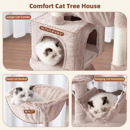 Cat Tree, Cat Tower for Large Cats with 2 Big Platforms, 2 Baskets, condo and Toys, 63" Cat Scratching Posts for Indoor Cats, Muchroom GCT020MU