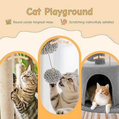 DUMOS 33-inch Cat Tree Tower for Indoor Cats, Small Cat Scratching Post with Curved Bed, Cat Tree with Cat Condo for Adult, Grey