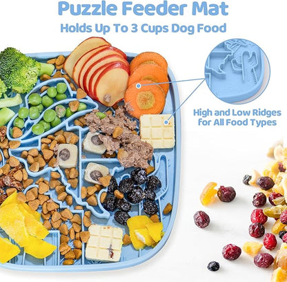 Puzzle Feeder Dog Lick Mat,Freezable Dog Enrichment Toys for Mental Stimulation and Anxiety Relief, Silicone Lick Mat for Dogs and Cats, Dog Slow Feeder that Supports All Types of Food, Blue