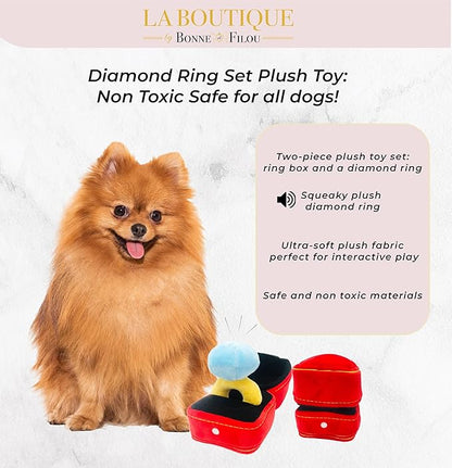 Bonne et Filou Dog Squeak Toys, Ring for Engagement and Wedding, Engagement Toys, Puppy Wedding, Plush Diamond Ring Squeaky Dog Toy for Small & Medium Dogs