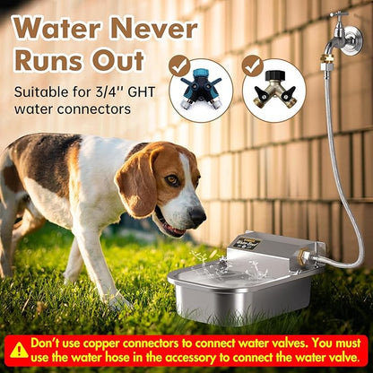 PETTEN Automatic Water Dispenser for Dogs,3L/1Gal Stainless Steel Water Bowl Dispenser Kit, Auto-Filling Fresh Water for Pets/Livestock Outdoor, Fits GHT Male 3/4" Faucet.