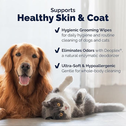 Vetnique DermaBliss Pet Wipes for Dogs & Cats for Grooming, Cleansing & Deodorizing, Thick Dog Wipes for Convenient Dog Cleaning and Natural Pet Odor Eliminator, 100ct (Unscented)