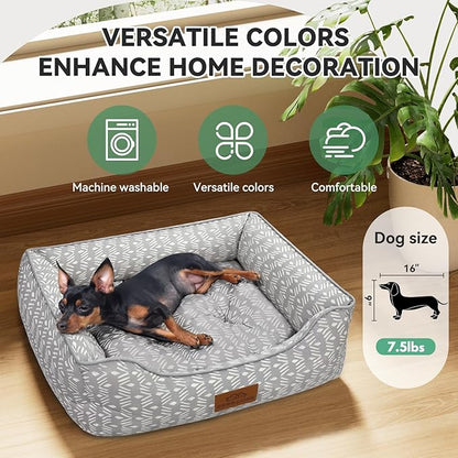 Rectangle Cat Dog Bed for Large Medium Small Pets Indoor Outdoor Machine Washable Sleeping Sofa Non-Slip Bottom Soft Puppy Bed Durable Orthopedic Calming Pet Cuddler (Medium, Grey Pattern)