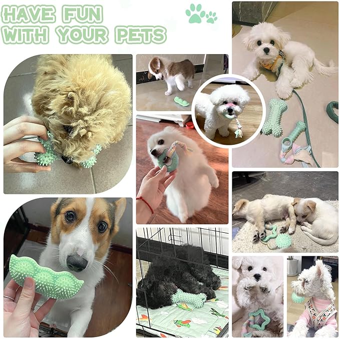Petcare 6 Pack Small Dog Toys for Small Breed, Cute Green Puppy Teething Toys, Rubber Chew Toys, Essentials to Keep Them Busy, Best Pet Birthday Dog Toys