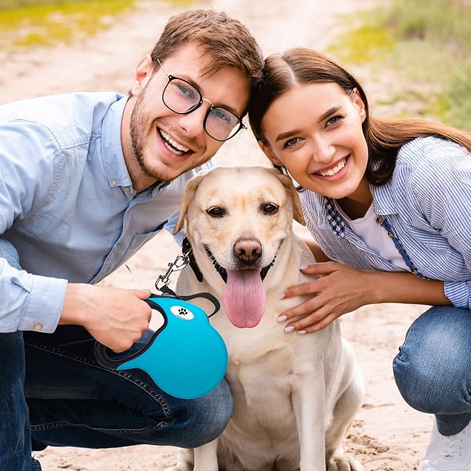 16 ft Retractable Dog Leash for Large Dogs up to 110 lbs,Tangle-Free Nylon Tape,Blue L