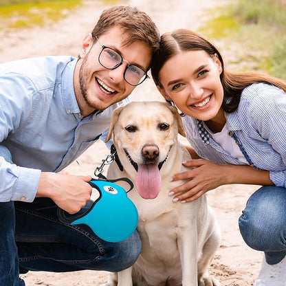 16 ft Retractable Dog Leash for Large Dogs up to 110 lbs,Tangle-Free Nylon Tape,Blue L