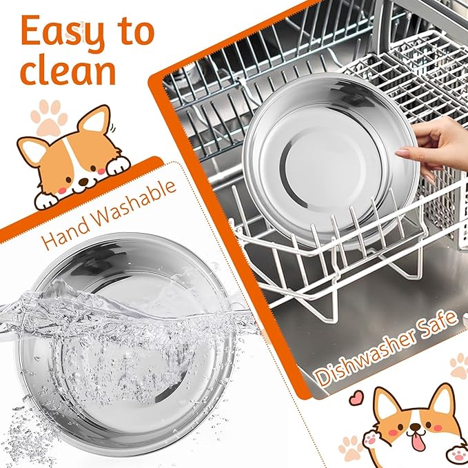 kathson 6 PCS Stainless Steel Dog Bowls, Replacement Metal Pet Puppy Food Water Bowl Set Suit for Indoor, Travel, Kennel, Dog Feeding Dishes for Small, Medium, Large Dogs, Dishwasher Safe (6.9 Inch)
