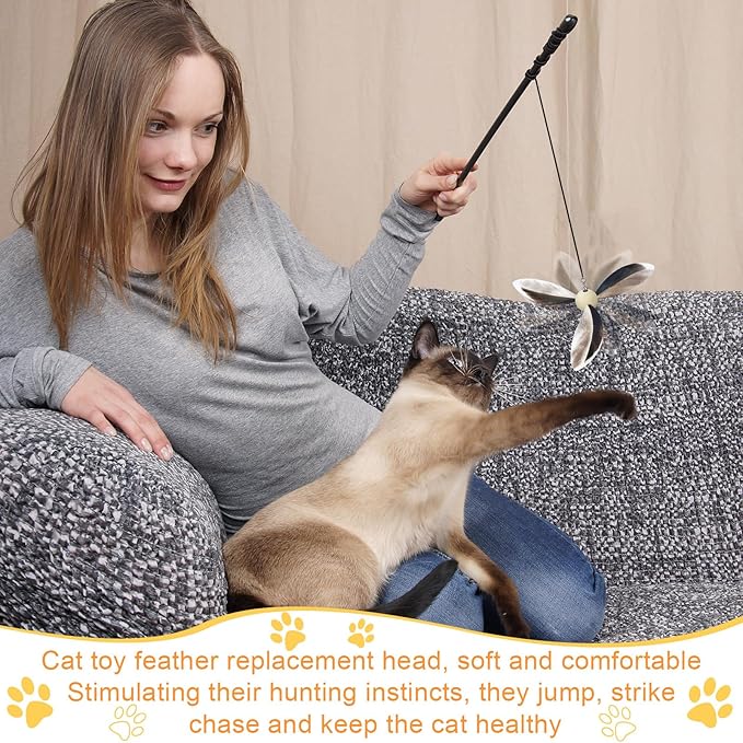 8 Pcs Cat Feather Propeller Refills Propeller Interactive Cat Toy Refills Kittens Toy Feather Replacement Wand Teasers Attachments for Kittens Wand (Lovely)