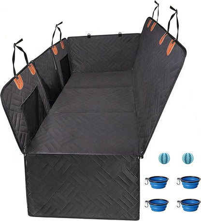 XINYI Dog Hammock for Car with Mesh, Upgraded 600D Heavy Duty Waterproof & Scratch-Resistant Travel Pet Mat, Easy to Clean,with 4water Bowls and 2 Toys(Gray, 62.8" X 52.8")