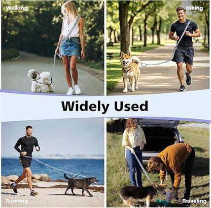 Hands Free Dog Leash, 8.5ft Adjustable Hands Free Leash for Medium Dogs, Versatile Handheld Crossbody Waist Lead with 3 Rings, Easy Adjust for Running Jogging Walking, Sponge Handle, Gray