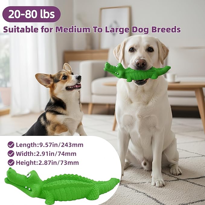 Squeaky Dog Toys for Aggressive Chewers, Dog Chew Toys for Medium and Large Dogs,Tough Alligator Natural Rubber Dog Teething Chew Toy