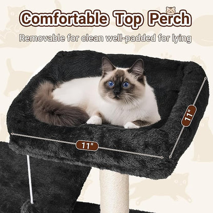 54 Inch Multi-Level Cat Tree Tower with Hammock, Condos & Scratching Posts, Large Cat Furniture for Indoor Cats with Pompoms, Black