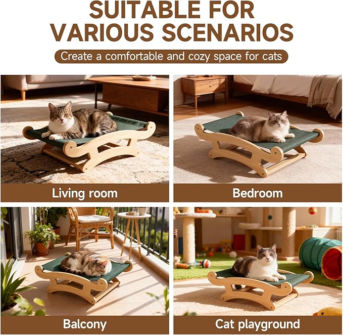 Cat Bed, Breathable Elevated Cat Hammock,Wooden Cat Beds for Indoor,Raised Pet Beds Suitable for Cats, Puppy, Bunny and Small Animal