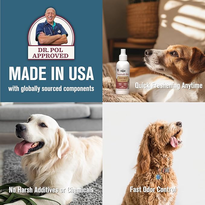 Dr. Pol Incredi-Pol Body Mist | Pet Deodorizer Spray & Dog Body Odor Eliminator | Dog Freshener & Odor Spray for Dogs | Safe for Dogs & Cats | Long-Lasting Scent | 3oz | Baby Powder