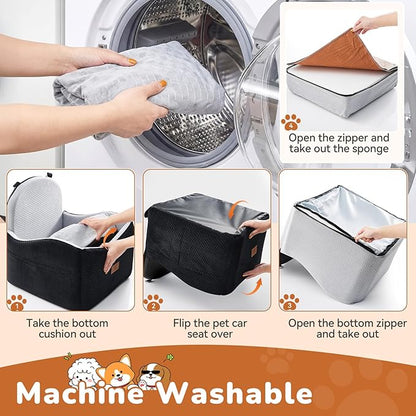 Dog Car Seat for Medium/Small Dogs, Dog Booster Car Seat, Pet Booster Seats Up to 40lbs with Waterproof Layer, 3 Storage Pockets and Safety Belt (Black/Grey)