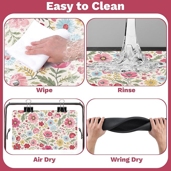 Pet Dog Cat Food Mat, Absorbent Quick Dry Dog Bowl Mats for Food and Water, Non Slip Boho Floral Dogs Cat Placemats Feeding Mat for Floors Indoor Puppy Pet Accessories Supplies 12 * 20 inch