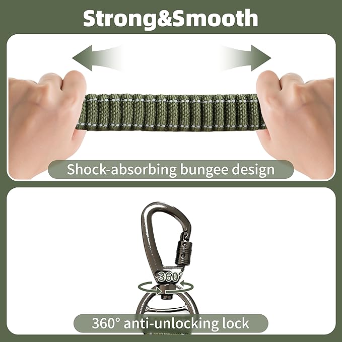 6-in-1 Hands-Free Dog Leash, Waist & Crossbody Bungee Lead with Dual Padded Handles, Bungee Shock Absorbing, Seat Belt Buckle, Reflective for Small Medium Large Dogs, Green