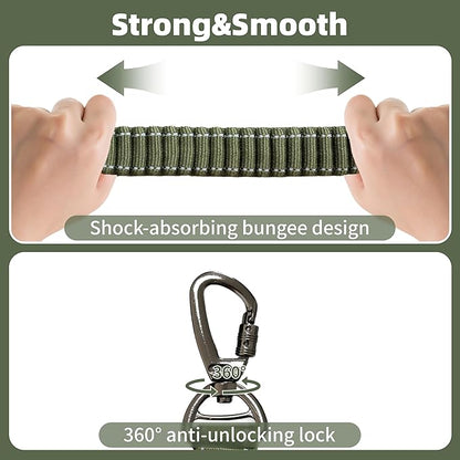 6-in-1 Hands-Free Dog Leash, Waist & Crossbody Bungee Lead with Dual Padded Handles, Bungee Shock Absorbing, Seat Belt Buckle, Reflective for Small Medium Large Dogs, Green