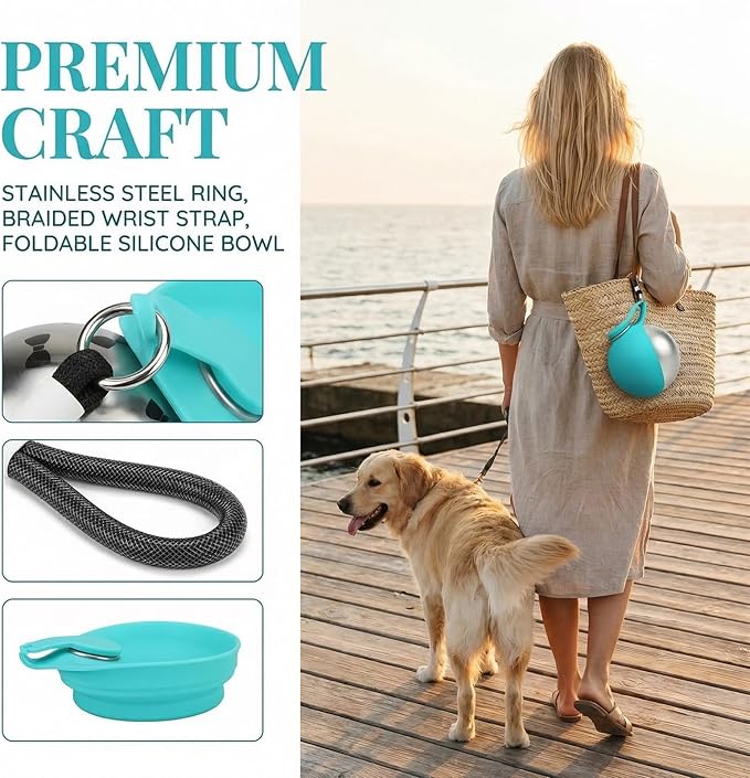 Foldable Pet Water Bottle for Travel, 2-in-1 Portable Dog Drinking Bottle with Stainless Steel Cup & Silicone Bowl, Leak-Proof Dispenser for Walking, Hiking, Outdoor Use, Small Dogs Puppies (D)