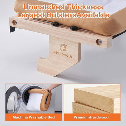 Solid Wood Cat Window Perch for Large Breeds – 40lbs Heavy Duty Cat Window Hammock, Comfortable Orthopedic Feline Bed with Easy Screw-in Assembly, Modern Pet Furniture, Bonus Toy Included