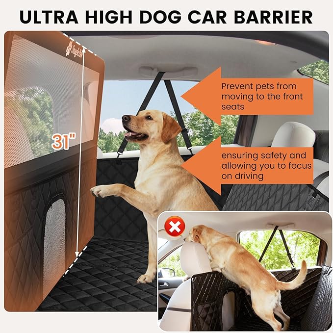 Snagle Paw Dog Car Seat Cover & Back Seat Extender,31"Super High Pet Barrier with Anti-Slip Hard Bottom Hammock Holds 440lbs,Water-Resistant Car Seat Protector for SUV,Trucks,Easy-Clean,Patent Pending