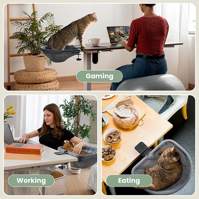 Cat Desk Bed - One-Click Folding, Sunken Design & Space-Saving Semi-Circular Cat Bed, Mesh Cover Material, Suitable for Various Desktops-Maximum Hold Up to 40lb