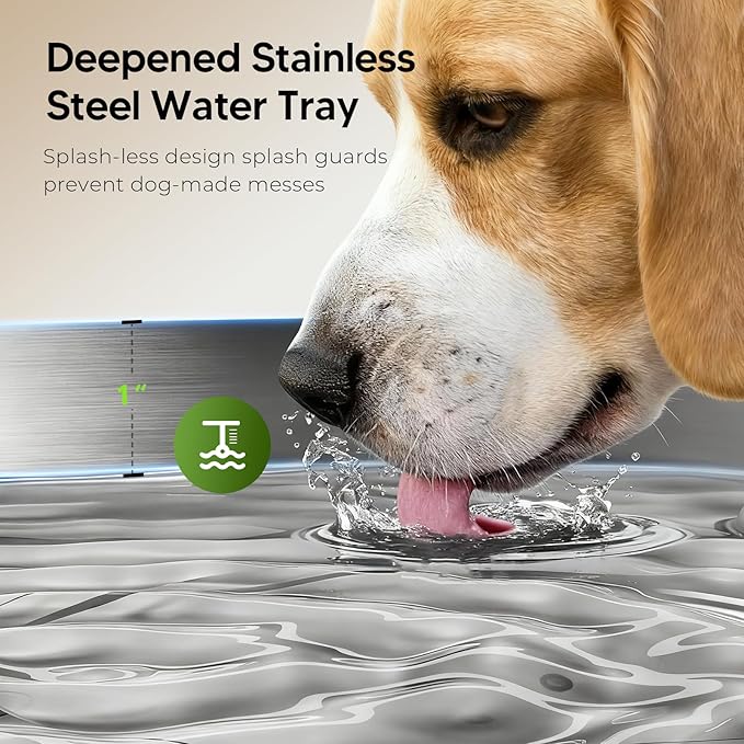 Pektaco Dog Water Fountain for Large Dogs, 1.8Gal/7L Pet Water Fountain, Dog Water Bowl Dispenser with Viewing Window & LED, Super Quiet, Stainless Steel Tray Easy Clean BPA-Free(with 6 Filters)