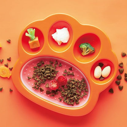 PetDreamHouse PAW 2-in-1 Mini Slow Feeder Dish & Lick Pad for Small Dogs, Puppies & Cats, Paw-Shaped Slow Feeding Dish with an Interchangeable PAW Lick Pad., Orange, 1 Count (Pack of 1)