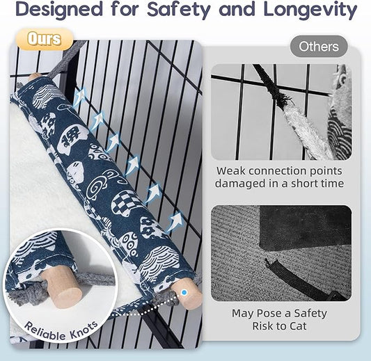 Reversible Cat Hanging Hammock 2 Pieces Soft Pet Cage Hammock with Adjustable Straps and Metal Hooks Double Sided Hanging Bed for Small Rabbits Ferret Cat