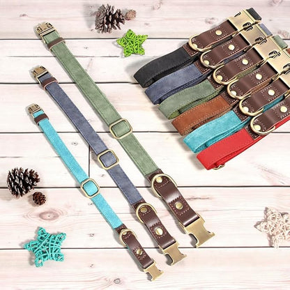 Didog Soft PU Leather Dog Collar for Large Dogs,Classic Adjustable Dog Collars with Quick Release Metal Buckle,Easy Clean and Comfortable with Nylon Lining,Blue,L Neck 16-23"