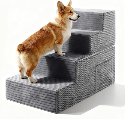 Dog Stairs for Small Dogs, 4-Step Dog Ramp for Bed 17.3" H, Dogs Steps for Bed, Couch, Pet Stairs with Non-Slip Bottom Design,High Density Foam Portable Pet Steps, Grey